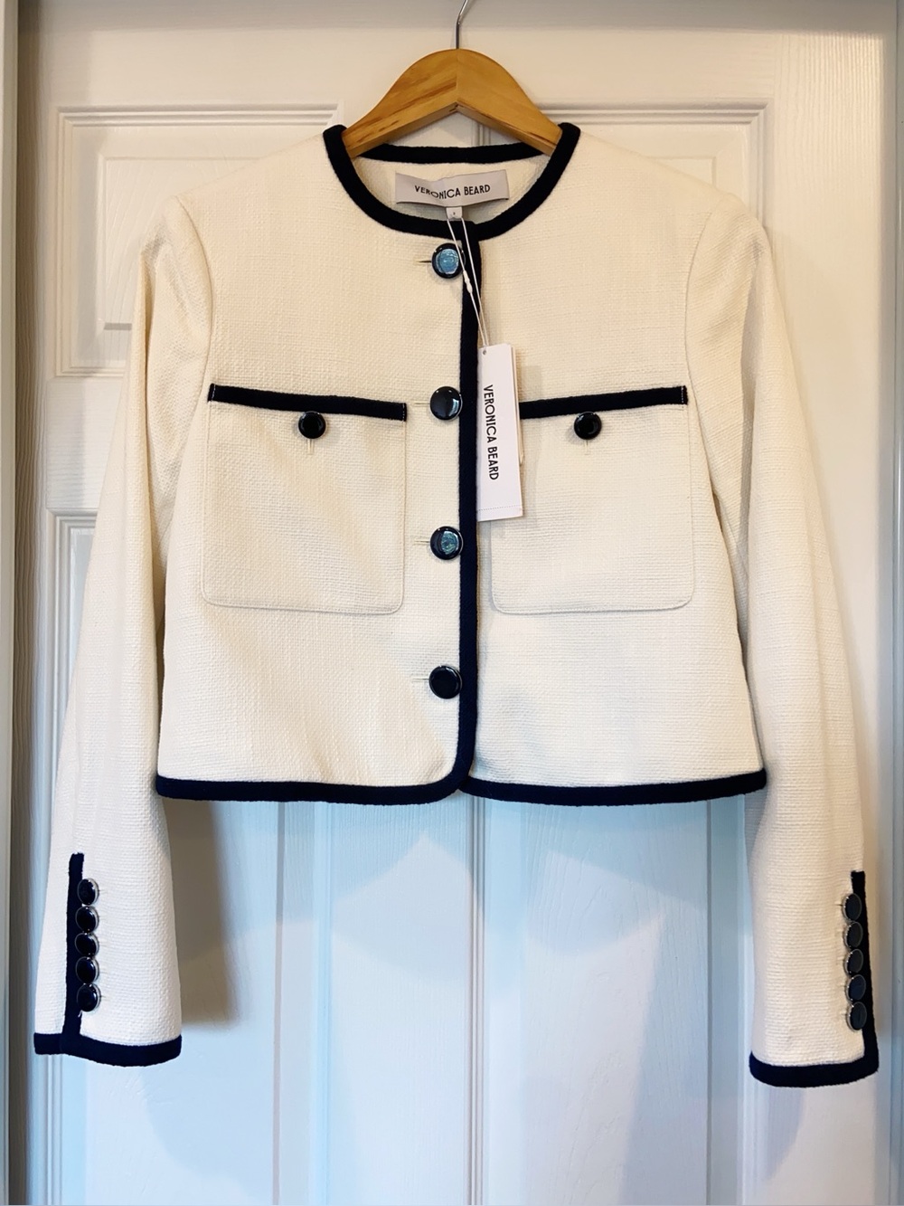 NWT $598 Veronica Beard Beale Contrast Detail Cotton Blend Tweed Jacket
